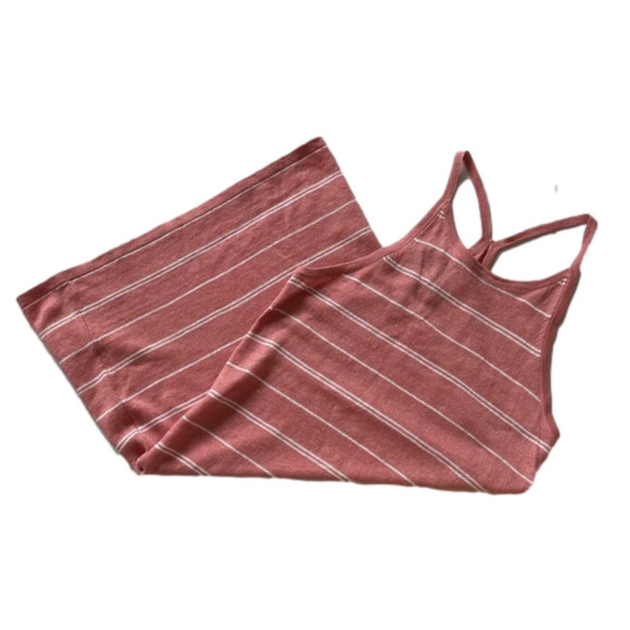 360 SWEATER Italian Yarn Striped Racer Back 100% Linen MIDI Dress - Picture 6 of 10